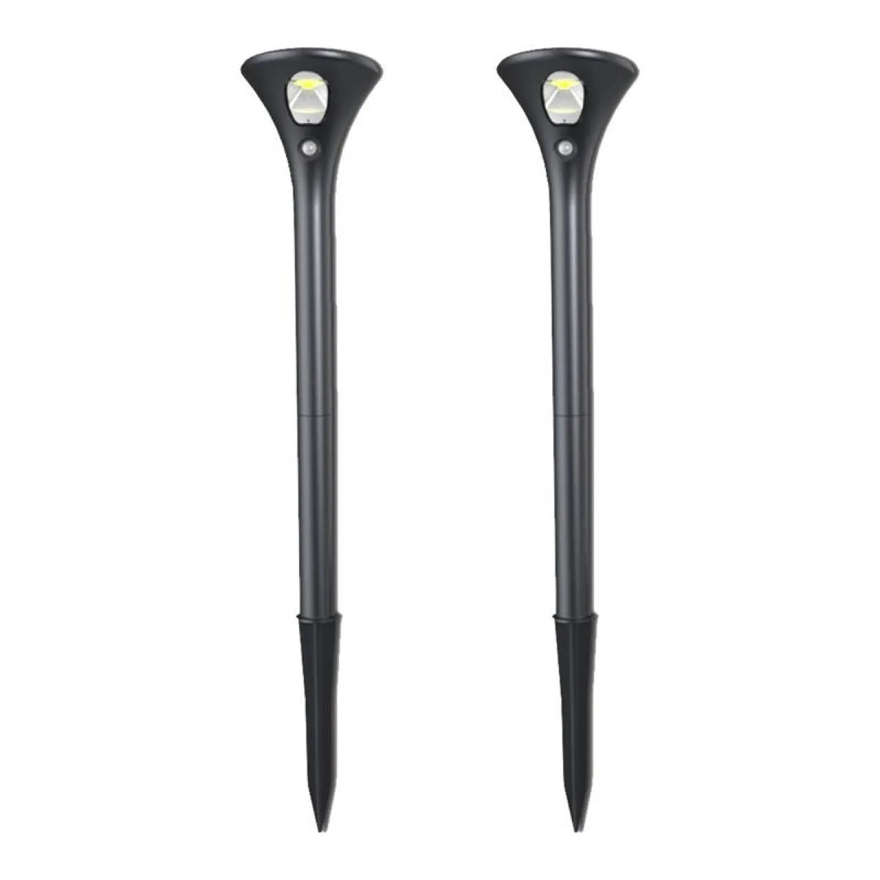Solar-powered outdoor ground plug light with lamp pole for garden pathway illumination.