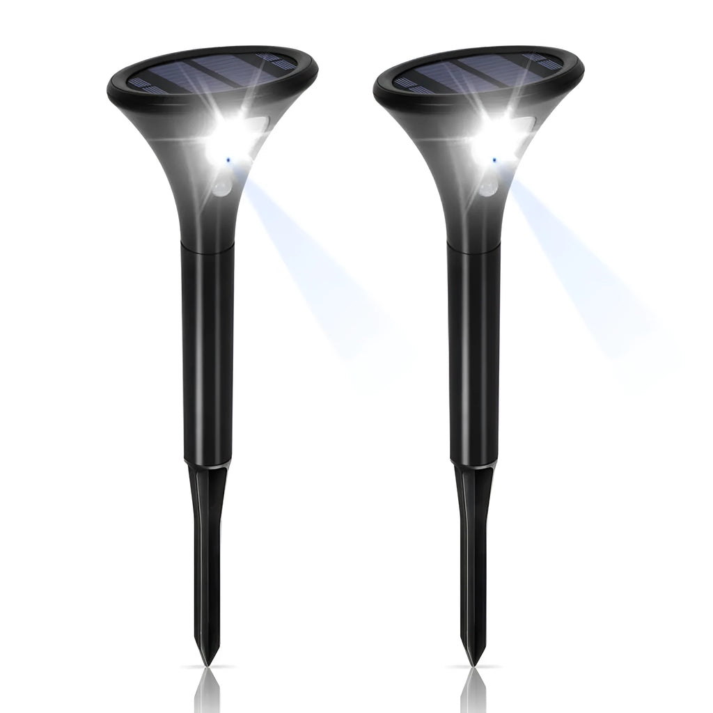 Solar-powered outdoor ground plug light with lamp pole for garden pathway illumination.