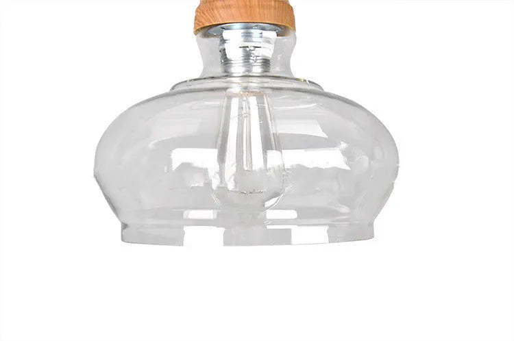Nordic style glass pendant light with wood grain finish and adjustable hanging cable