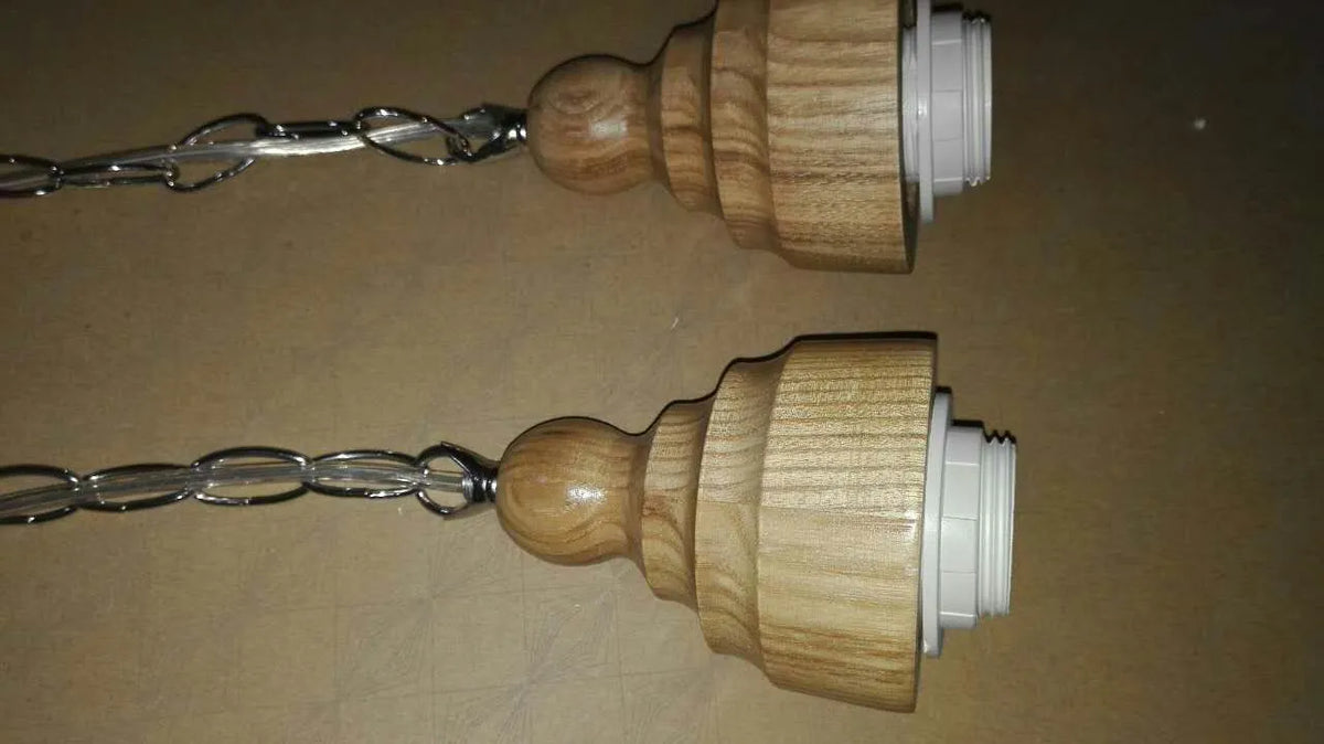 Nordic style glass pendant light with wood grain finish and adjustable hanging cable