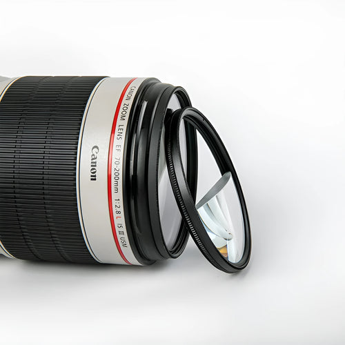 77mm rotatable half moon mirror split focus filter for SLR cameras with microfibre cloth and storage bag.