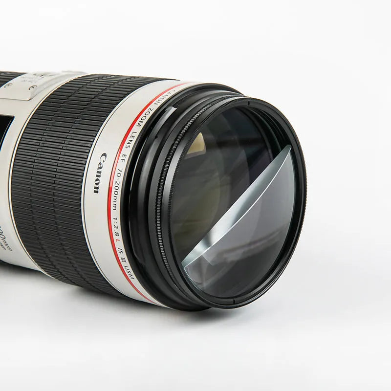 77mm rotatable half moon mirror split focus filter for SLR cameras with microfibre cloth and storage bag.