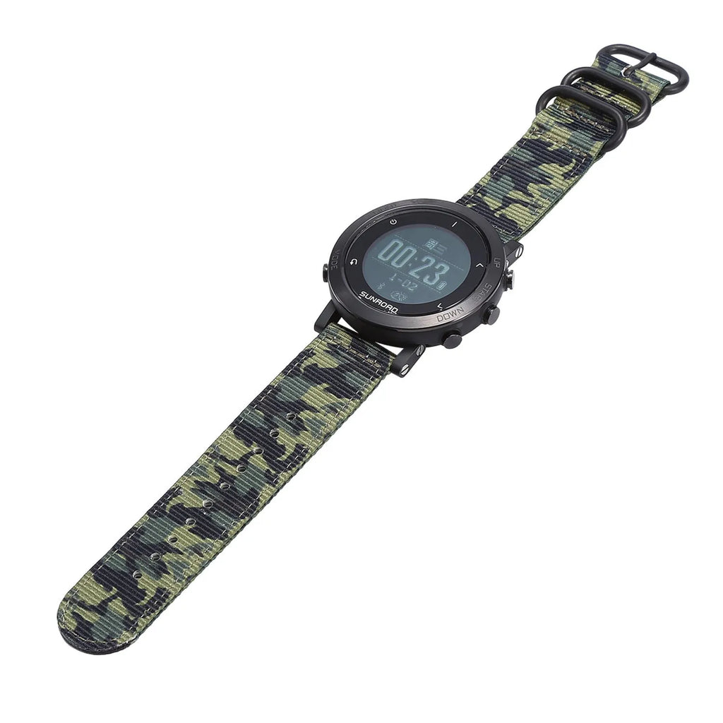 Smart sports watch with compass display showing heart rate and GPS tracking features in stainless steel case