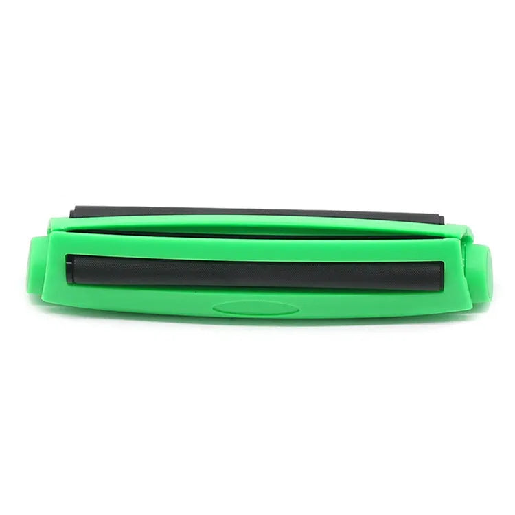 Manual plastic cigarette maker with cone mould for 110mm cloths, shown in multiple colour options.