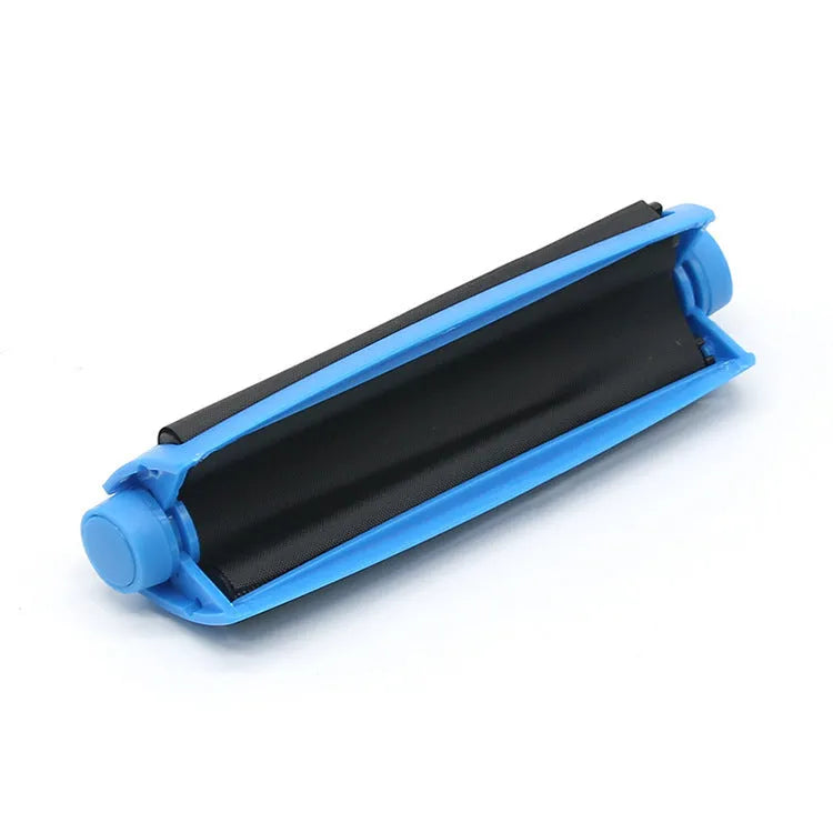Manual plastic cigarette maker with cone mould for 110mm cloths, shown in multiple colour options.