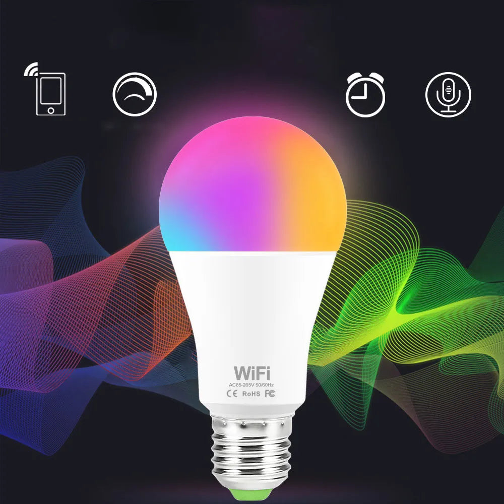 15W WiFi smart light bulb with RGB colour-changing and white light modes, E27 and B22 fittings