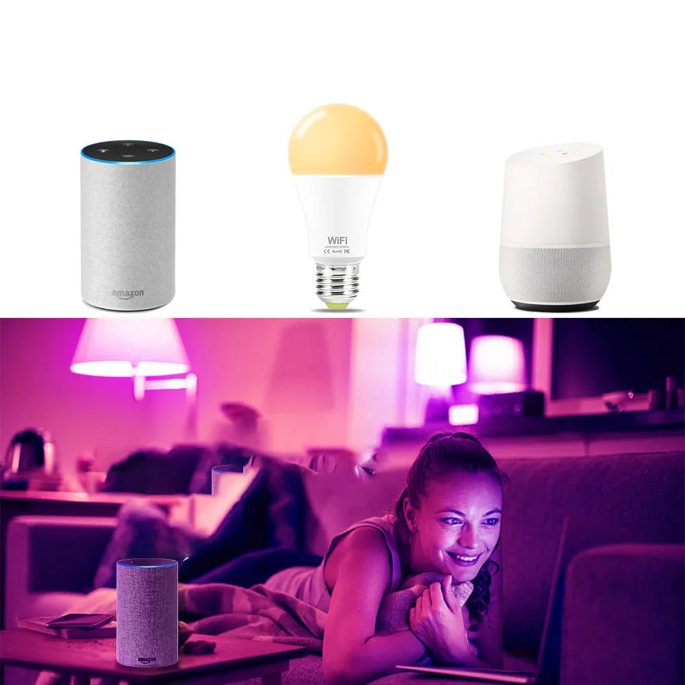 15W WiFi smart light bulb with RGB colour-changing and white light modes, E27 and B22 fittings