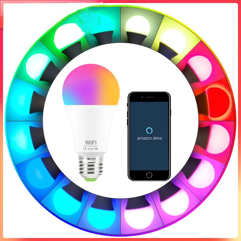 15W WiFi smart light bulb with RGB colour-changing and white light modes, E27 and B22 fittings