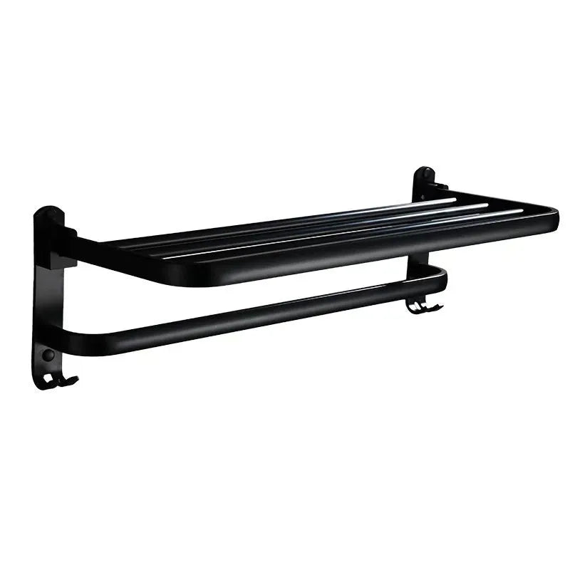 Silver anodised aluminium two-tier bathroom wall shelf with perforations