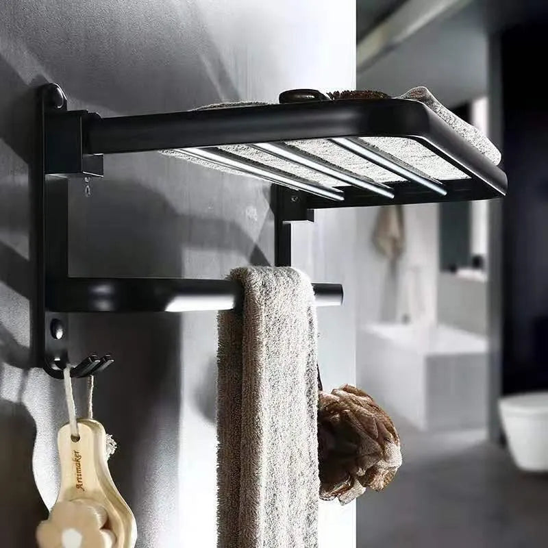 Silver anodised aluminium two-tier bathroom wall shelf with perforations