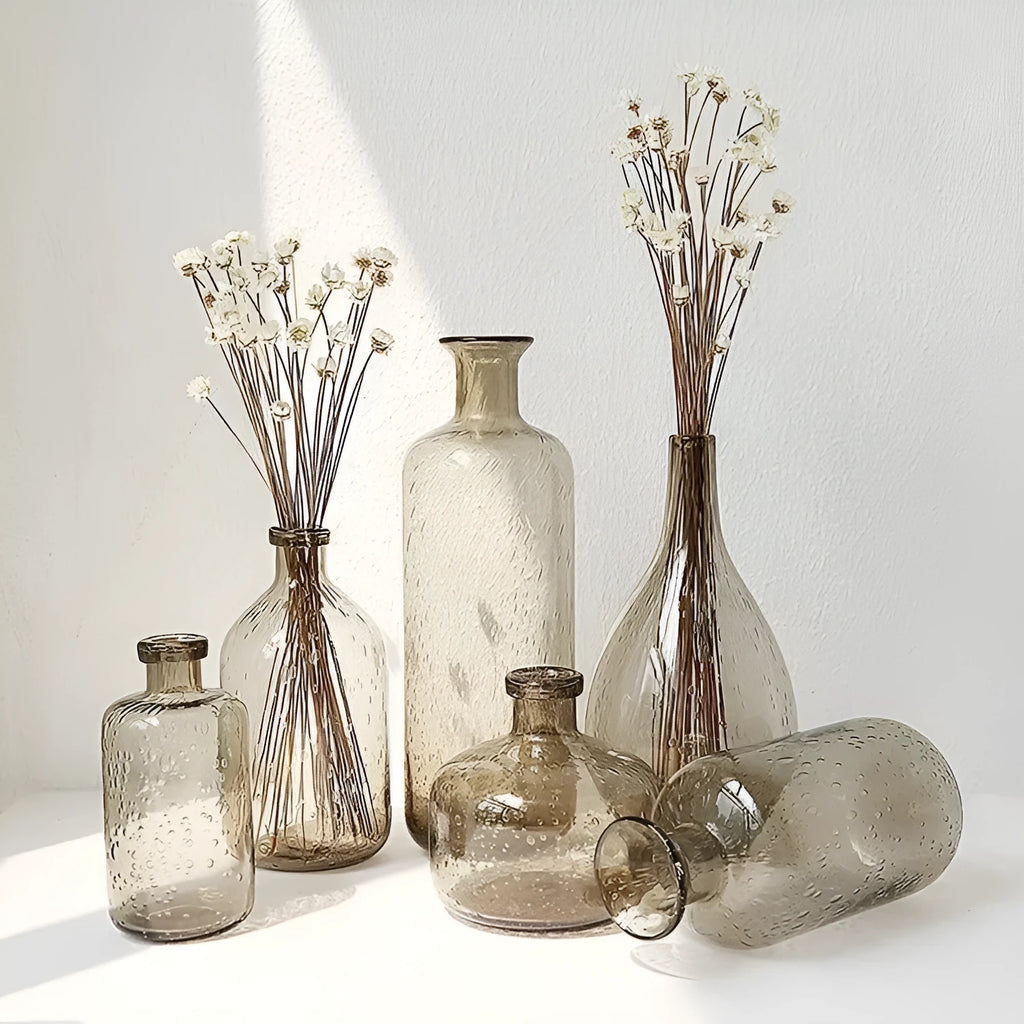 Grey geometric bubble glass vase with textured surface, 26 cm tall