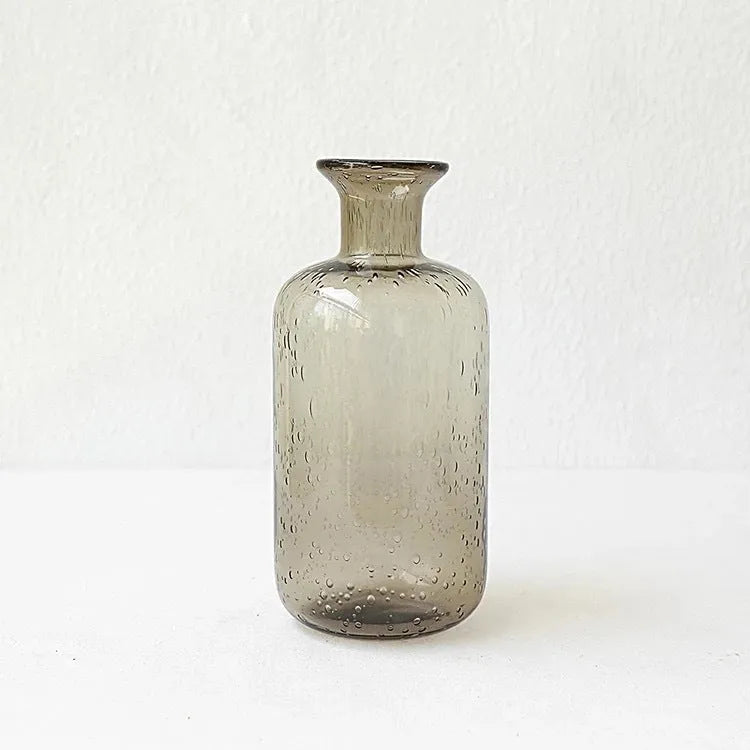 Grey geometric bubble glass vase with textured surface, 26 cm tall