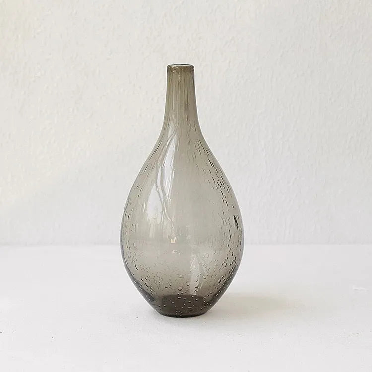Grey geometric bubble glass vase with textured surface, 26 cm tall