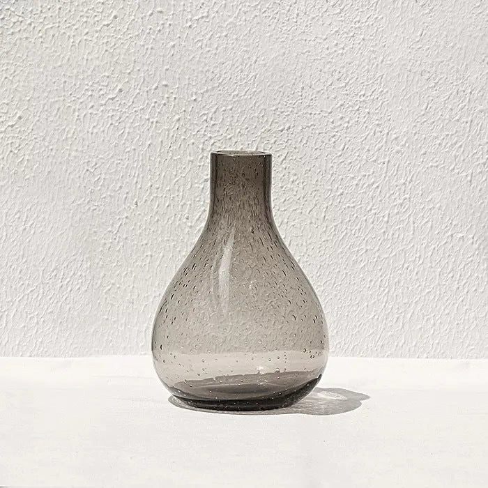 Grey geometric bubble glass vase with textured surface, 26 cm tall