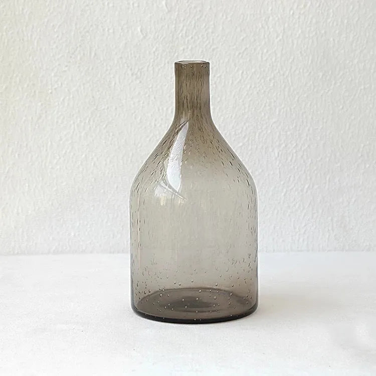 Grey geometric bubble glass vase with textured surface, 26 cm tall