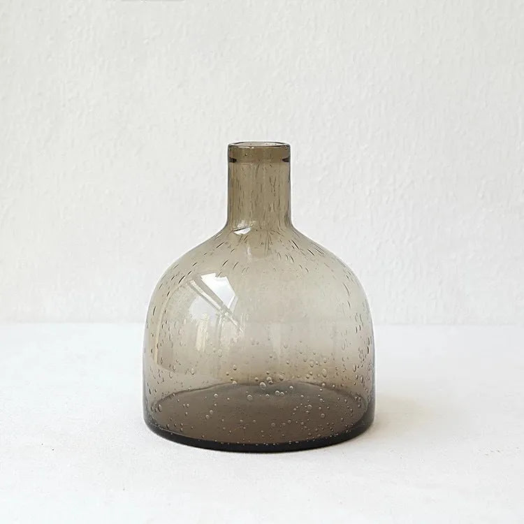 Grey geometric bubble glass vase with textured surface, 26 cm tall