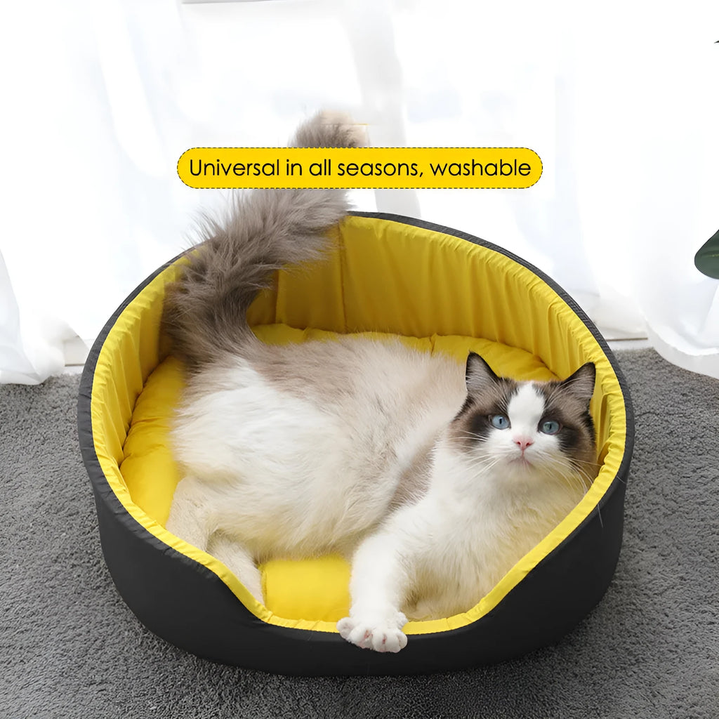 Washable fabric pet kennel for dogs and cats in black or green with removable cushion