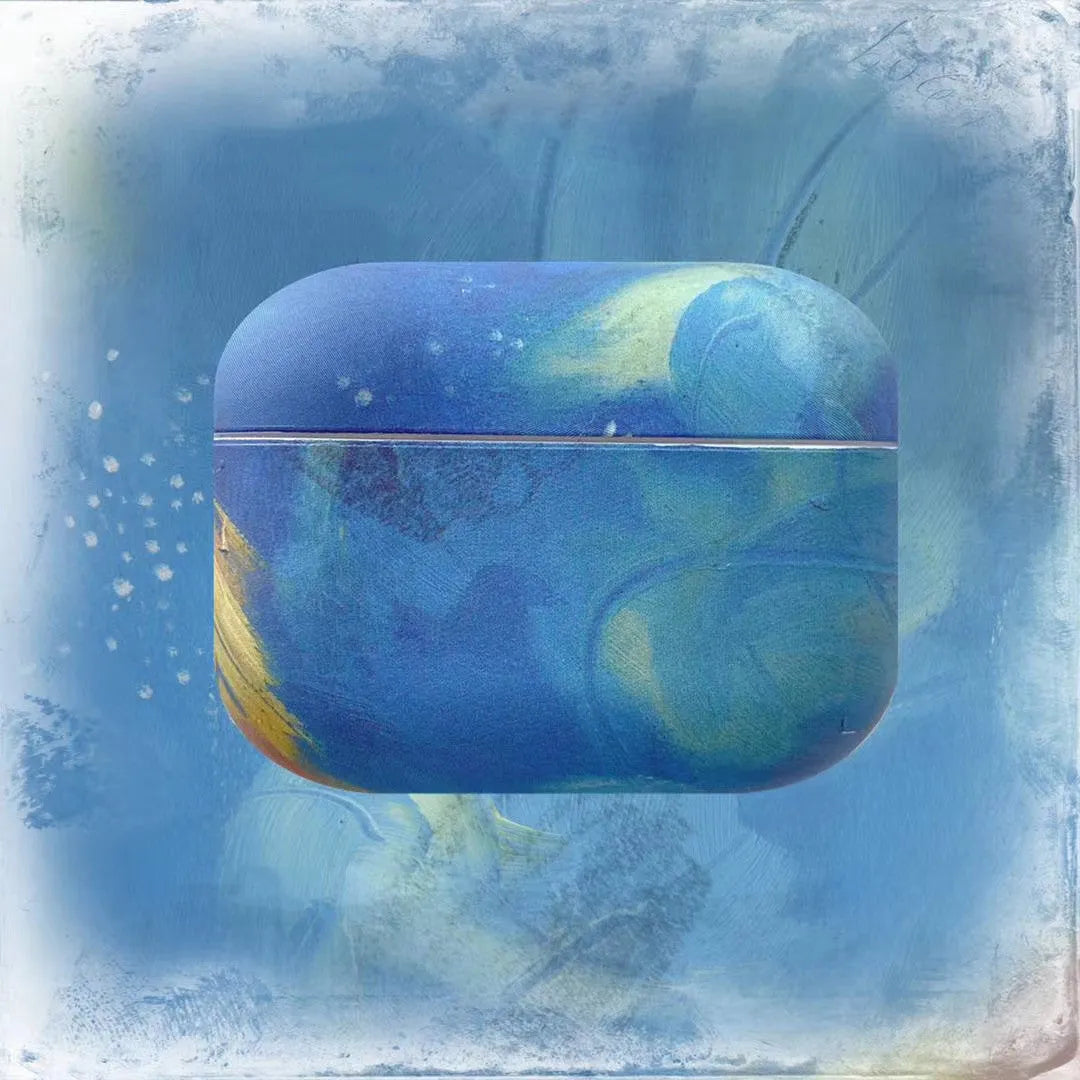 Pink and blue watercolour hard shell protective sleeves for Apple AirPods Pro, AirPods 1 and AirPods 2 earphones