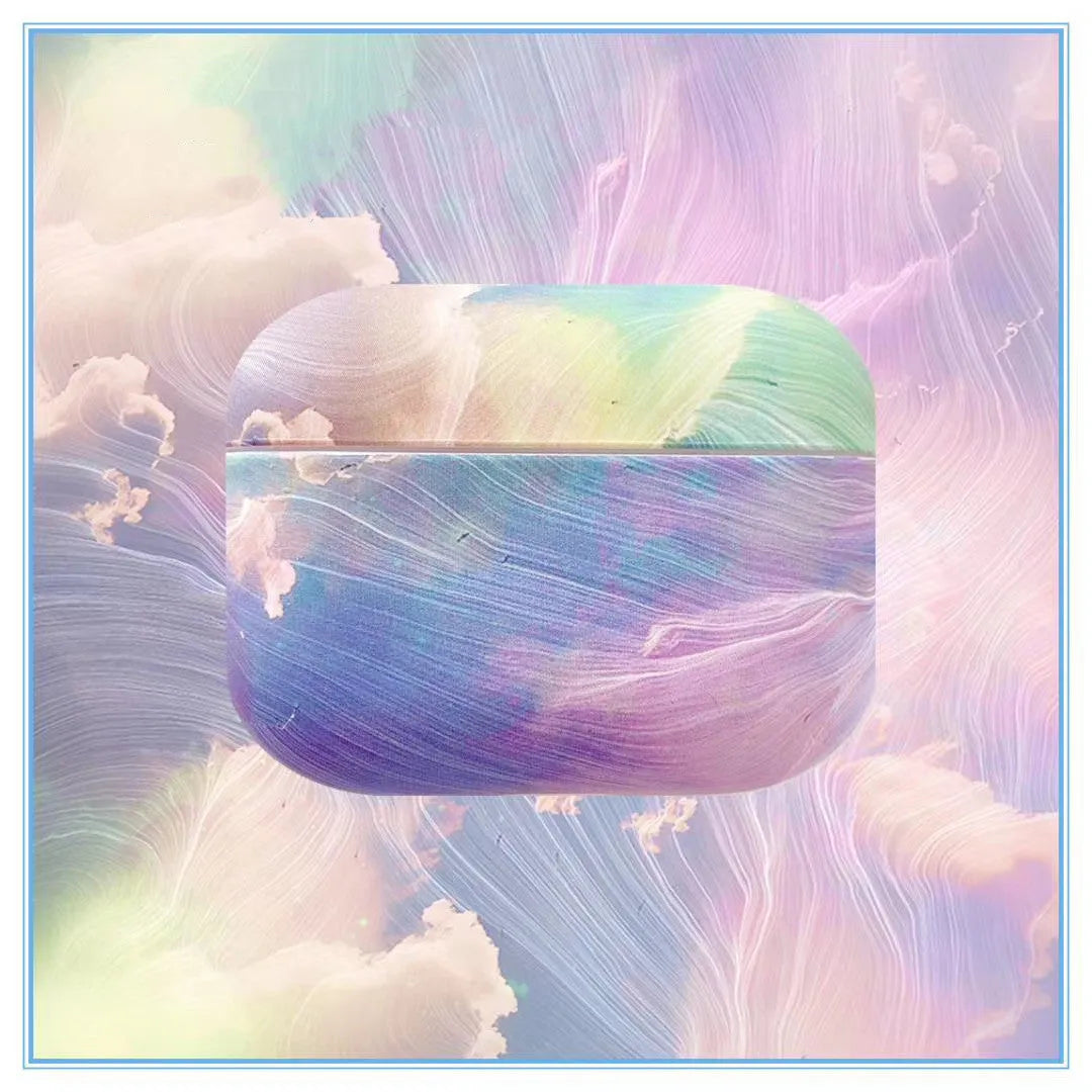 Pink and blue watercolour hard shell protective sleeves for Apple AirPods Pro, AirPods 1 and AirPods 2 earphones