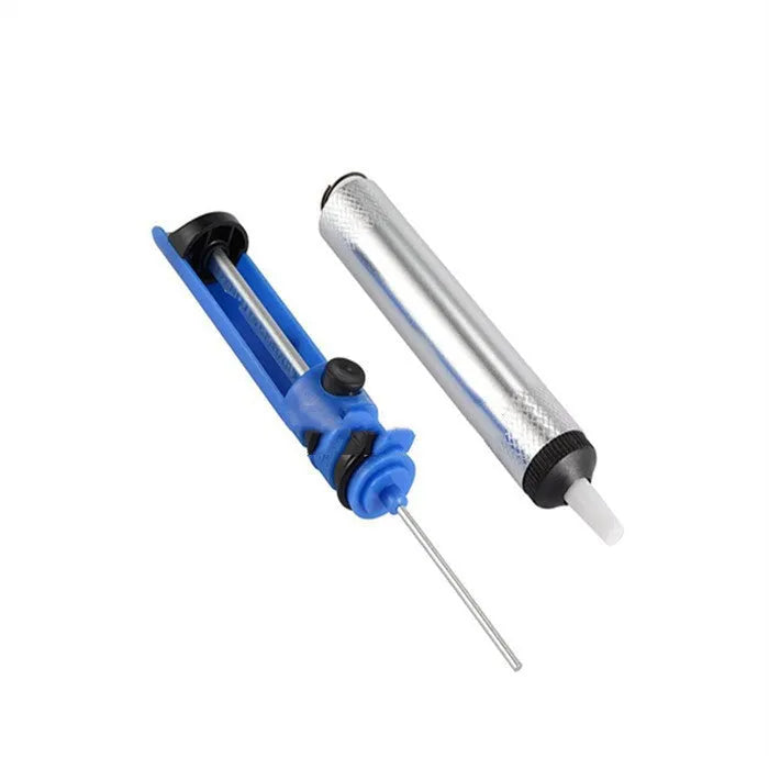 GS-107 manual solder sucker tin pump in blue, gold, or silver colours showing 330mm length