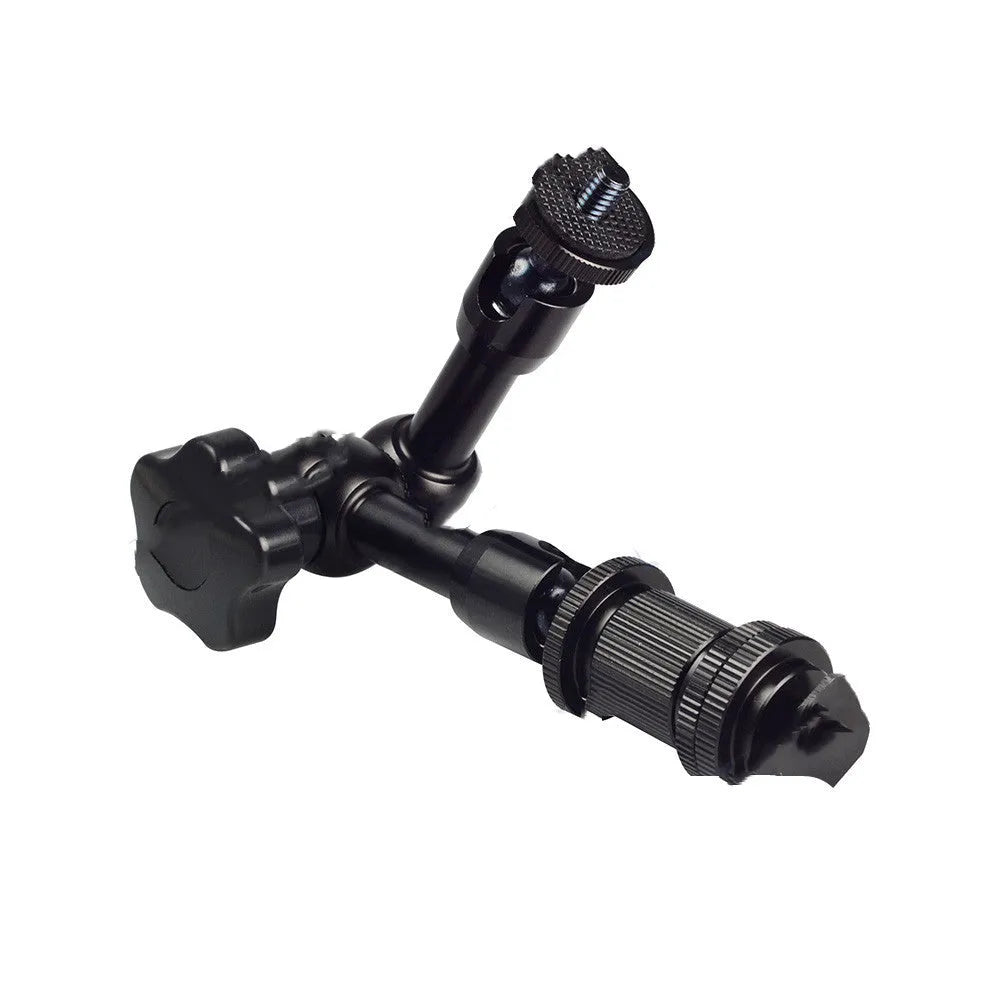 Black all-metal 7-inch magic friction arm for DSLR cameras with mounting attachments