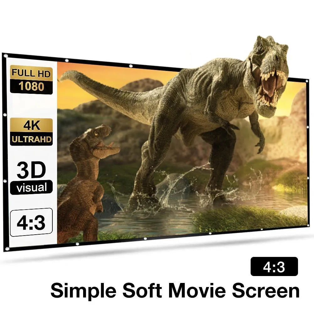 White polyester folding projector screen showing 150-inch diagonal measurement