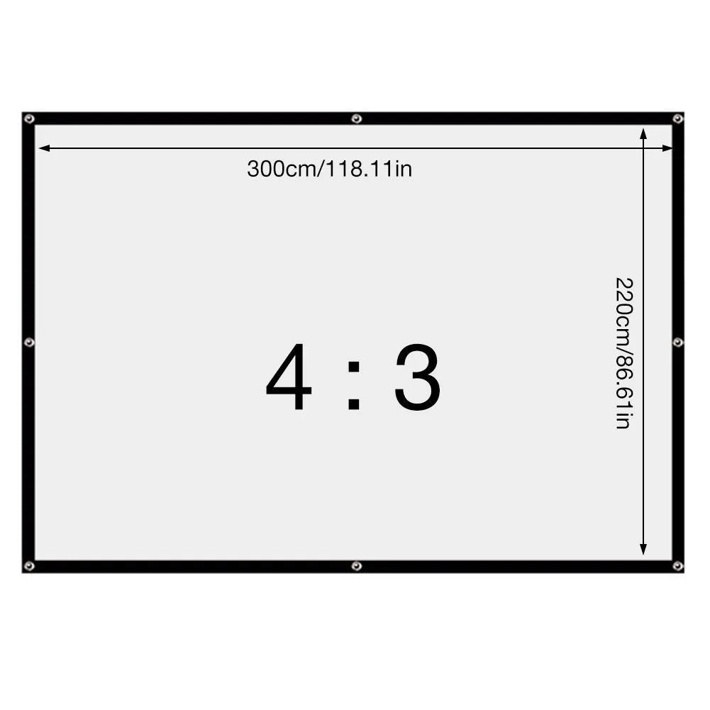 White polyester folding projector screen showing 150-inch diagonal measurement