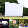 White polyester folding projector screen showing 150-inch diagonal measurement