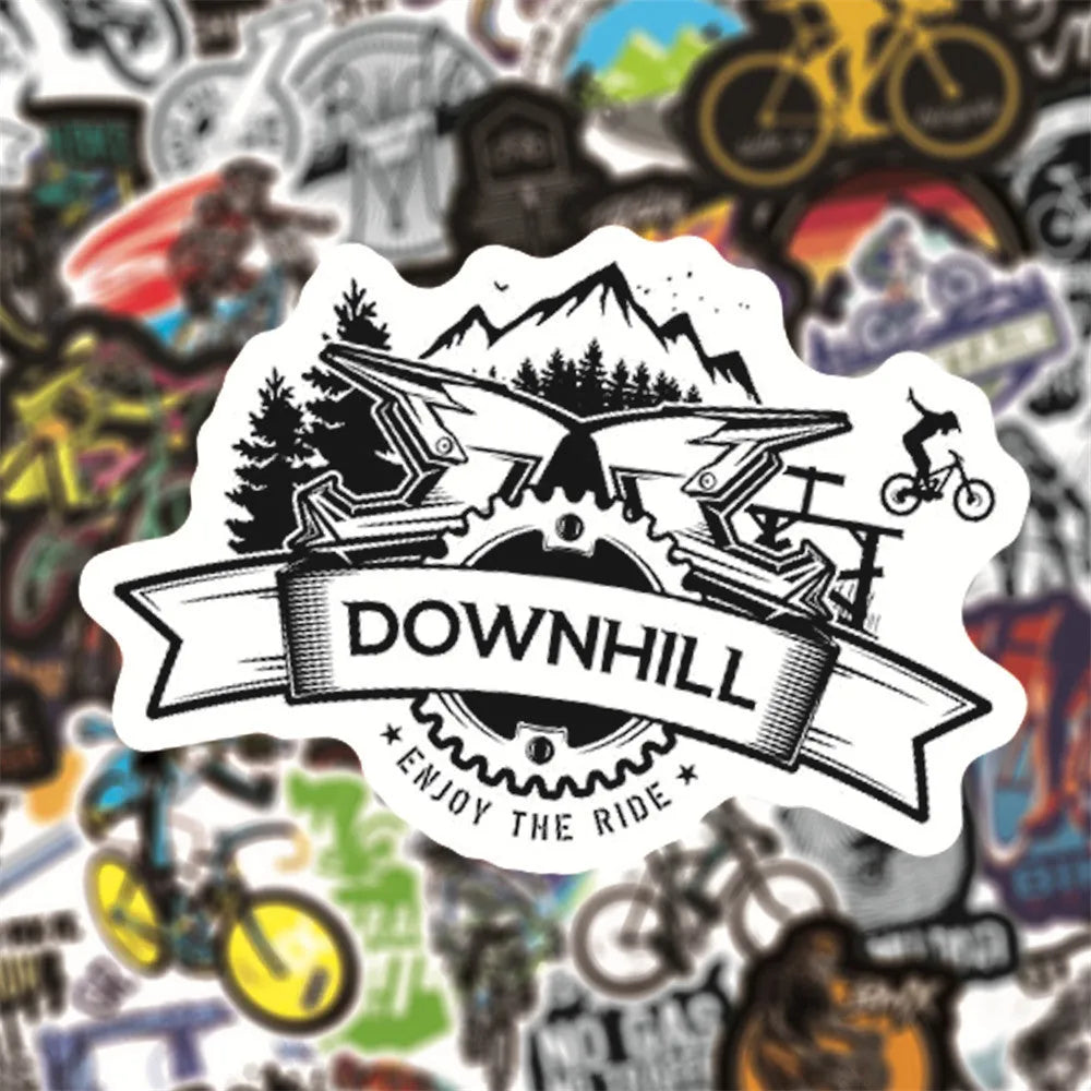 Pack of 50 bicycle and mountain bike doodle design vinyl stickers for notebook decoration