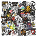 Pack of 50 bicycle and mountain bike doodle design vinyl stickers for notebook decoration