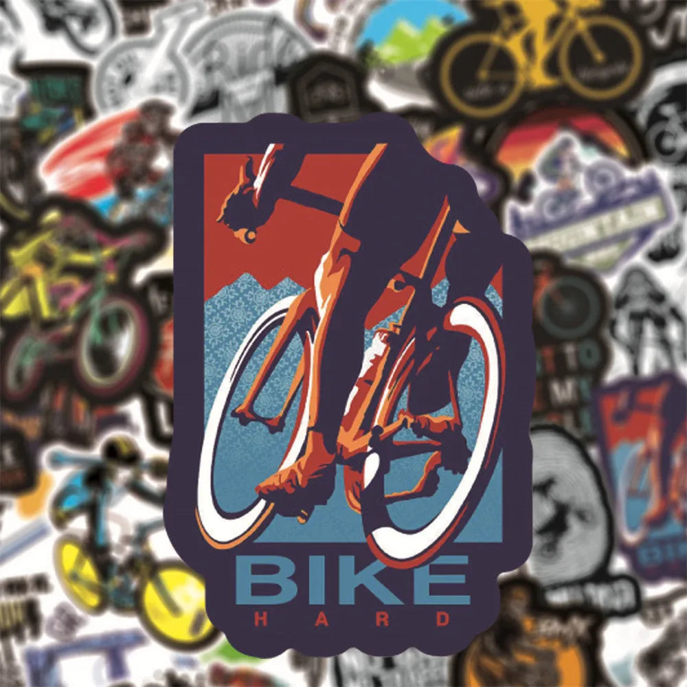 Pack of 50 bicycle and mountain bike doodle design vinyl stickers for notebook decoration