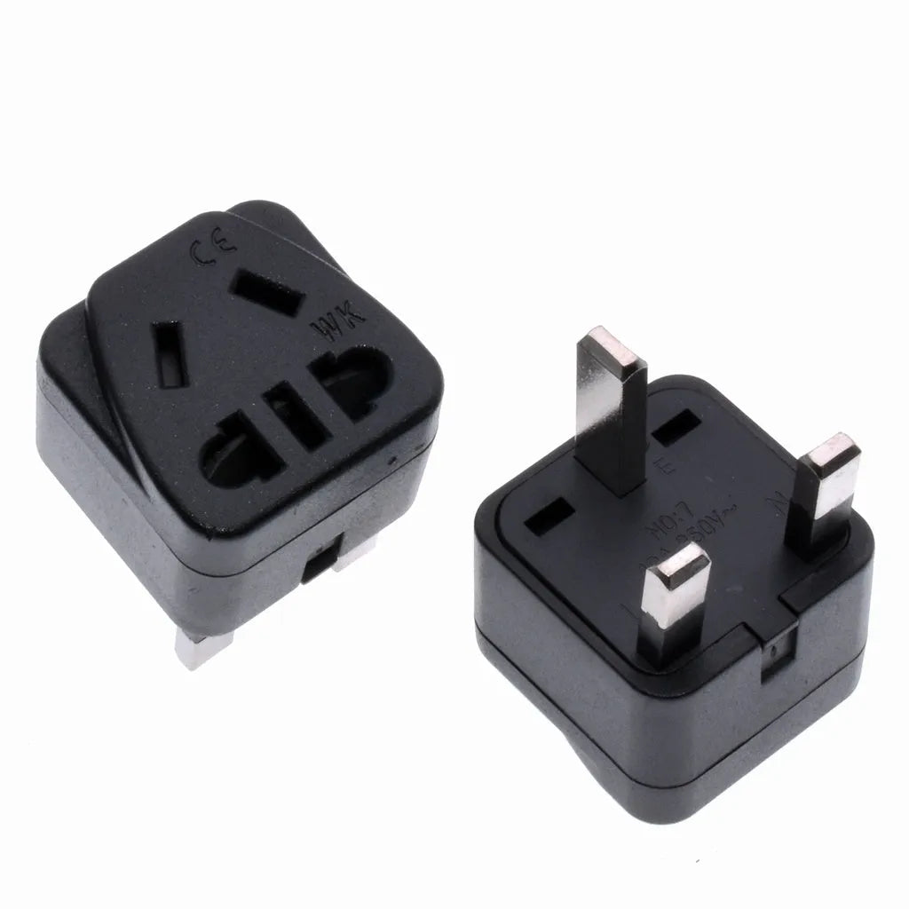 Square UK three-pin plug adapter for universal international socket conversion in white or black