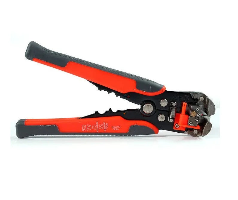 Yellow automatic wire stripper crimping plier multitool with adjustment screw for cable preparation
