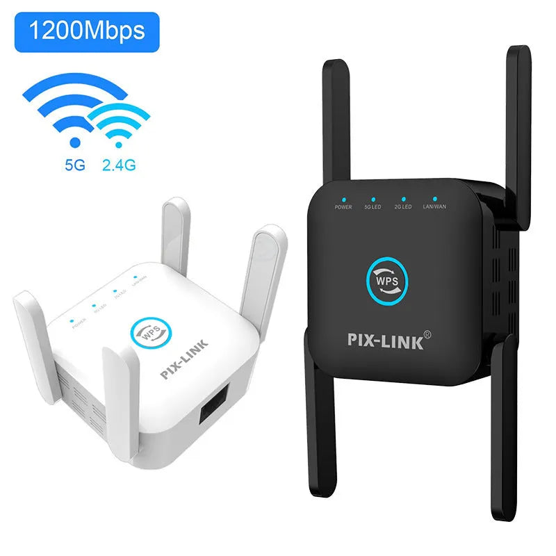 PIXLINK AC24 white dual band wireless WiFi extender router with UK power plug
