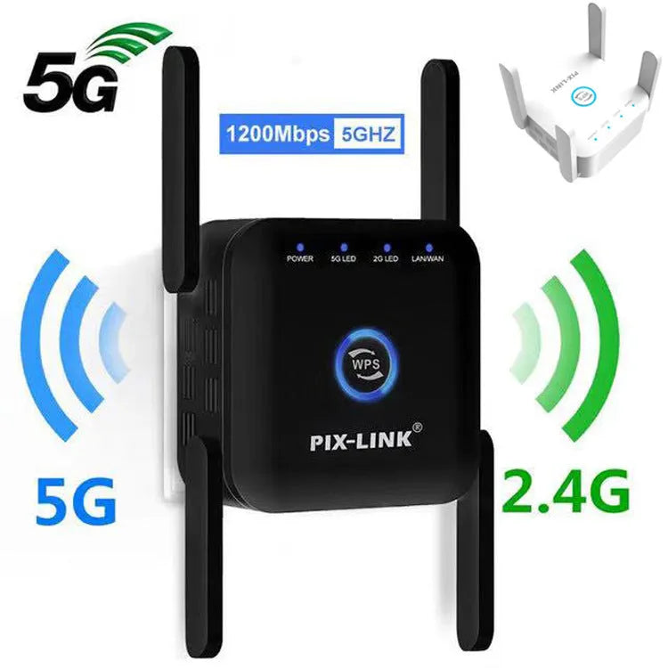 PIXLINK AC24 white dual band wireless WiFi extender router with UK power plug