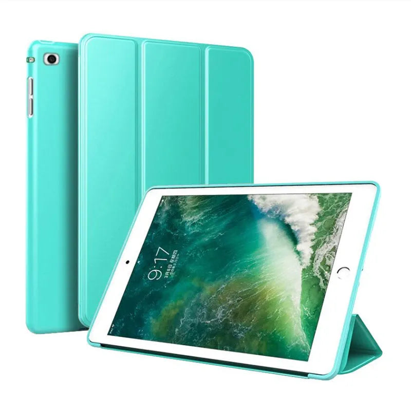 iPad protective case with silicone stand in black, red, green, pink, gold, or blue colours