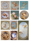 Set of 11 European angel mural character sticker sheets in photo colour, sizes ranging from 4cm to 9cm.