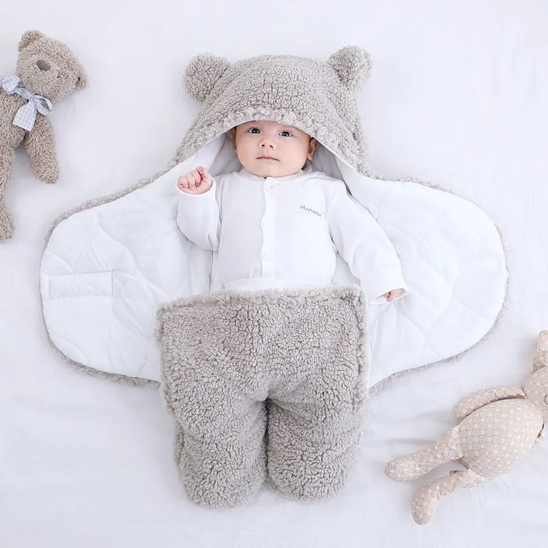 Quilted baby sleeping bag wrapper in cotton blend fabric available in multiple colours and sizes