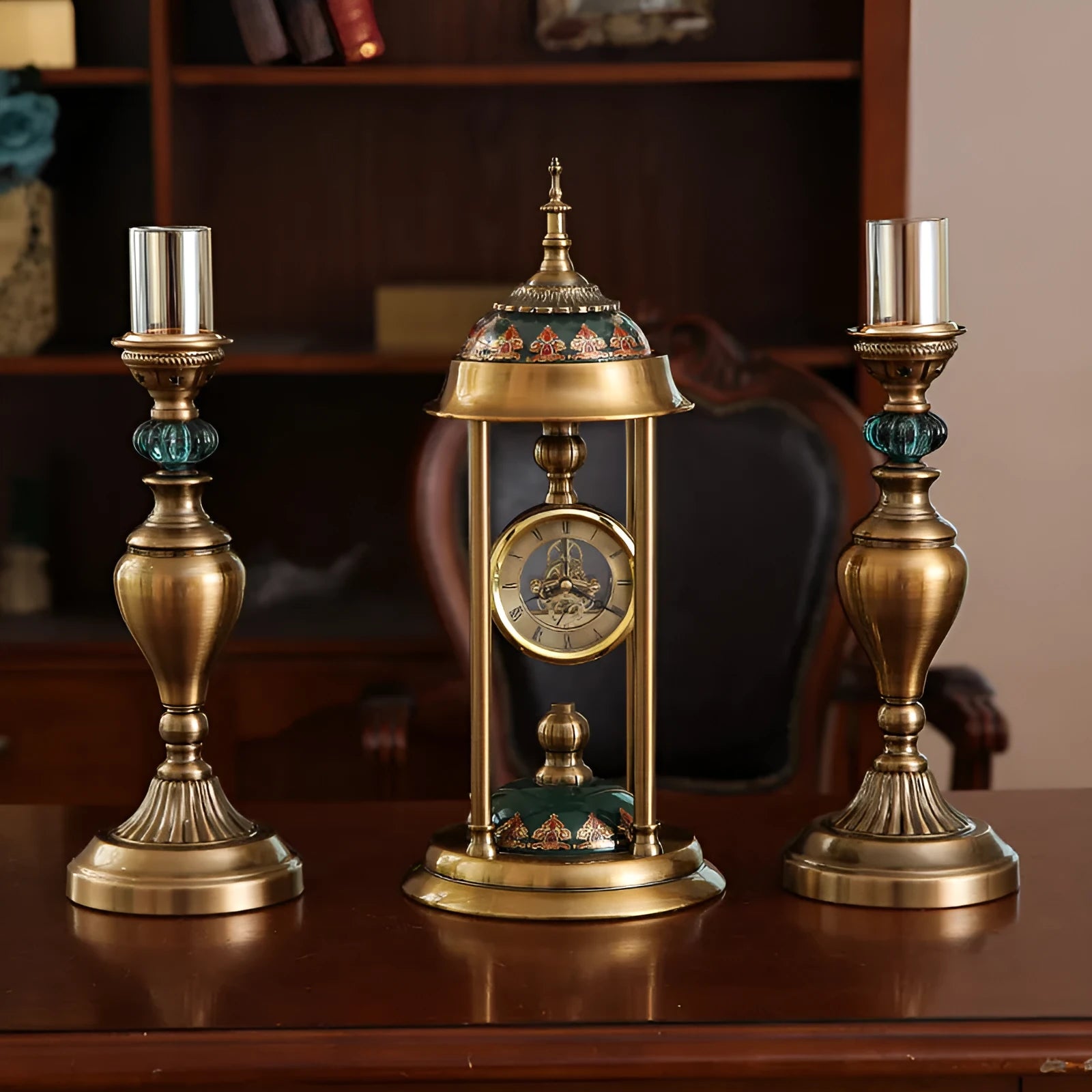 Nordic pendulum clock ornament with rectangular metal frame and glass mirror