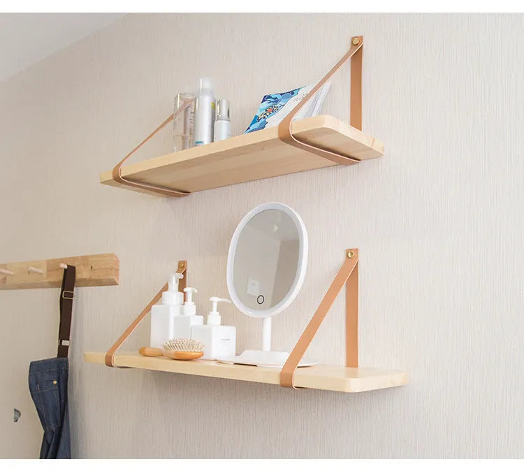 Nordic style pine wood wall storage rack measuring 50cm wide, wall mounted for organising household items