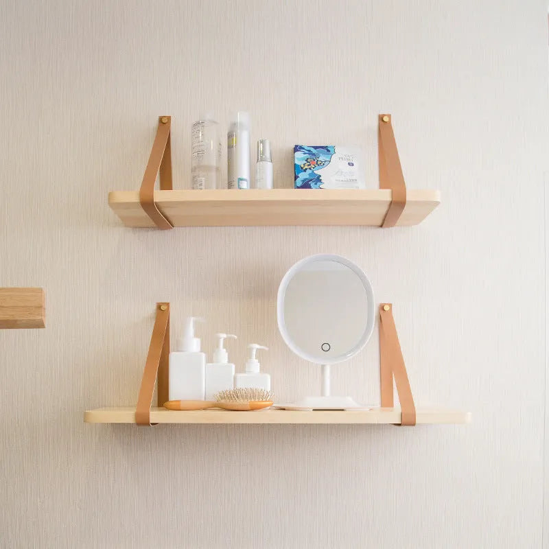 Nordic style pine wood wall storage rack measuring 50cm wide, wall mounted for organising household items