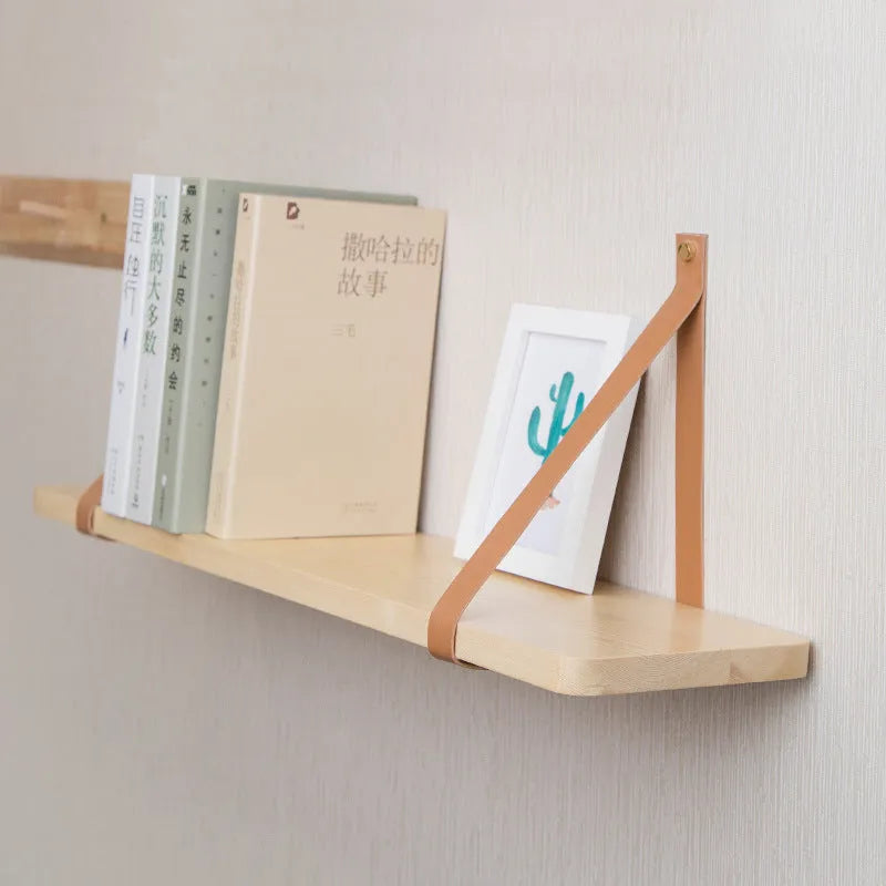 Nordic style pine wood wall storage rack measuring 50cm wide, wall mounted for organising household items