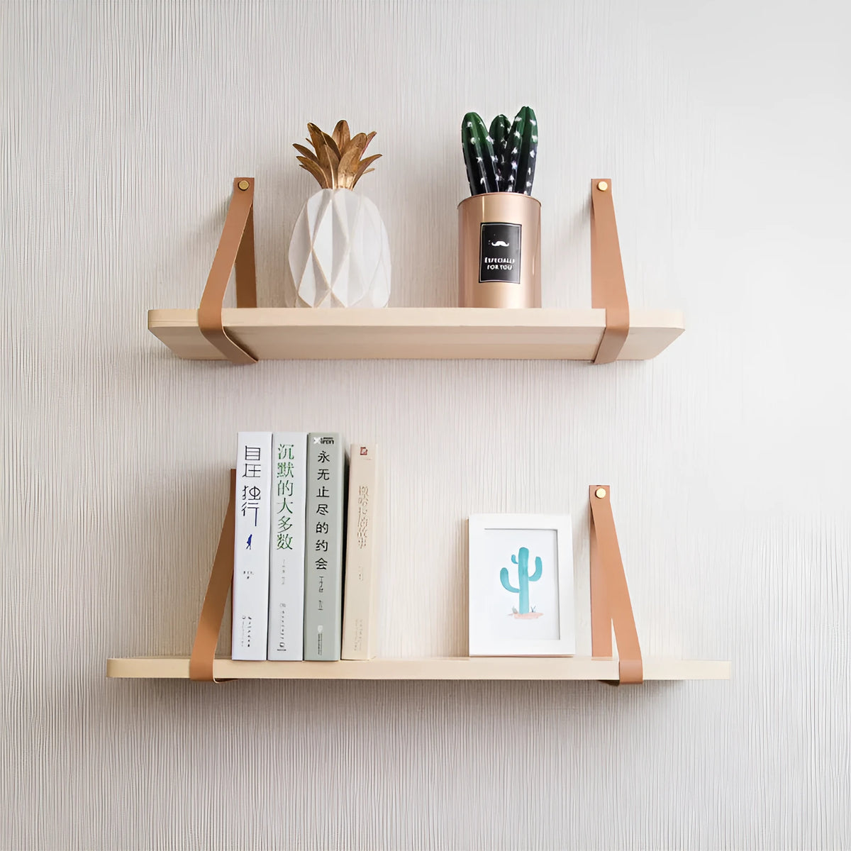 Nordic style pine wood wall storage rack measuring 50cm wide, wall mounted for organising household items