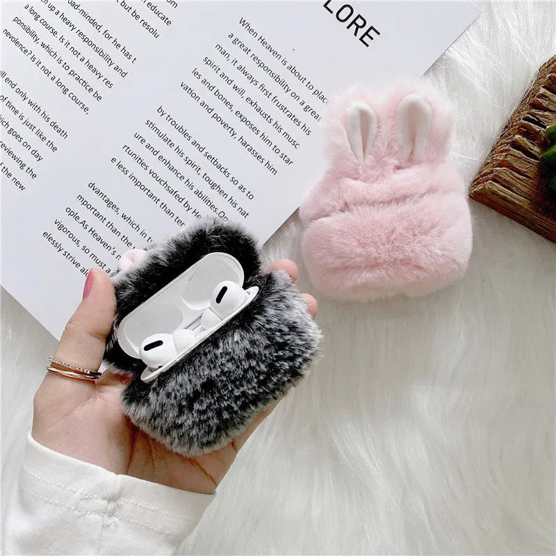 Pink rabbit ear silicone protective cover for Apple AirPods Pro case