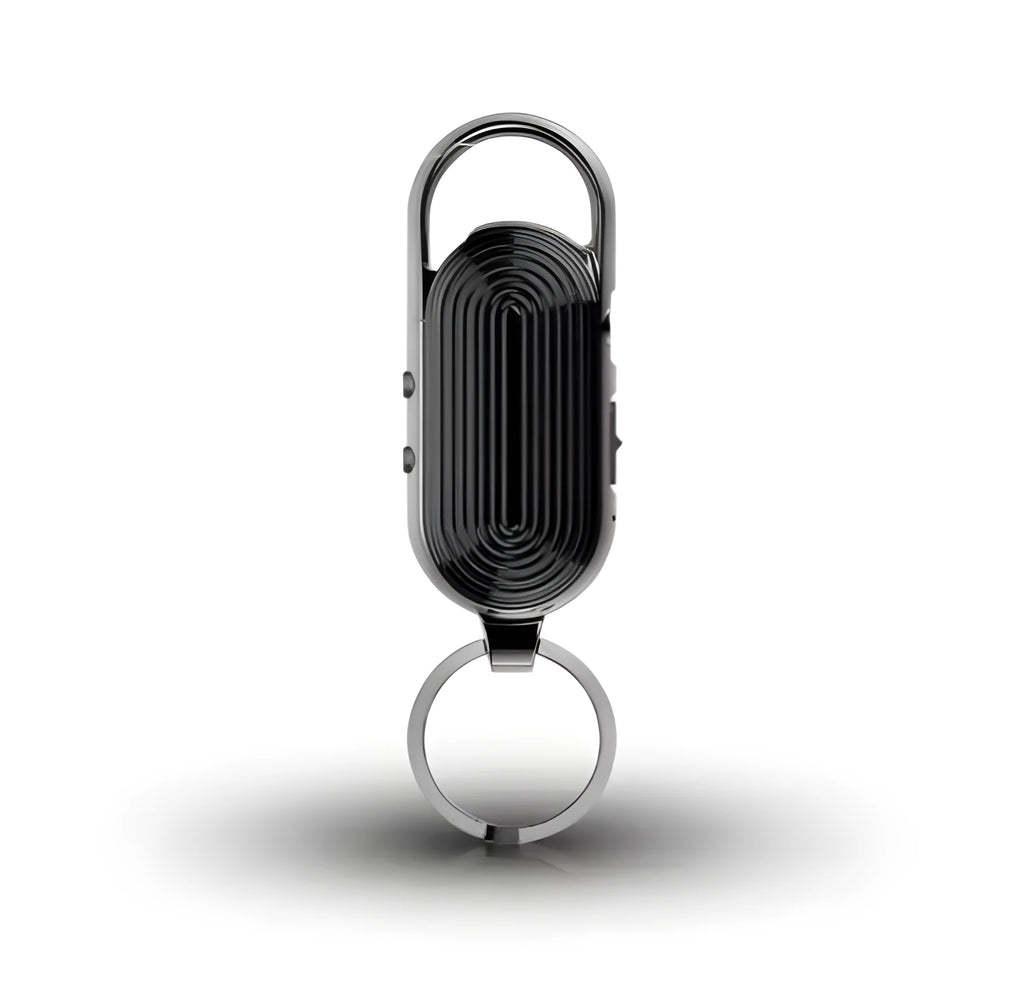 Black zinc alloy portable voice recorder with voice control and encryption features