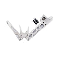 White stainless steel multi-function tool with wrench, knife, and needle nose pliers, blade length 8cm