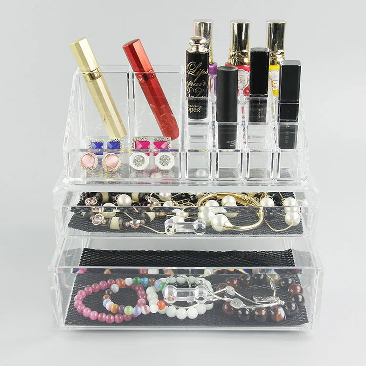 Transparent acrylic foldable storage organiser box with 18 litre capacity for makeup and cosmetics