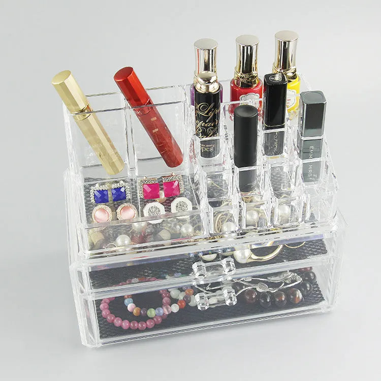 Transparent acrylic foldable storage organiser box with 18 litre capacity for makeup and cosmetics