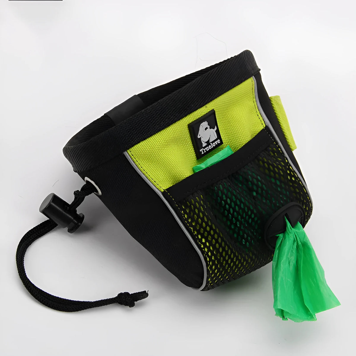 Orange and green dog training waist bags showing removable waste compartment and adjustable waist strap