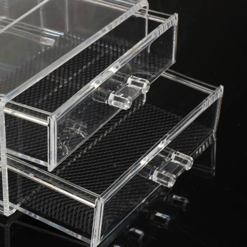 Transparent acrylic foldable storage organiser box with 18 litre capacity for makeup and cosmetics